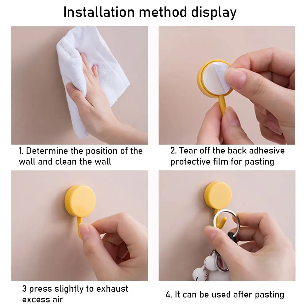 ABS Household Storage Rack Self-adhesive Door Hook Simple Solid Color Wall Mounted Clothes Hanger Kitchen Bathroom Hardware