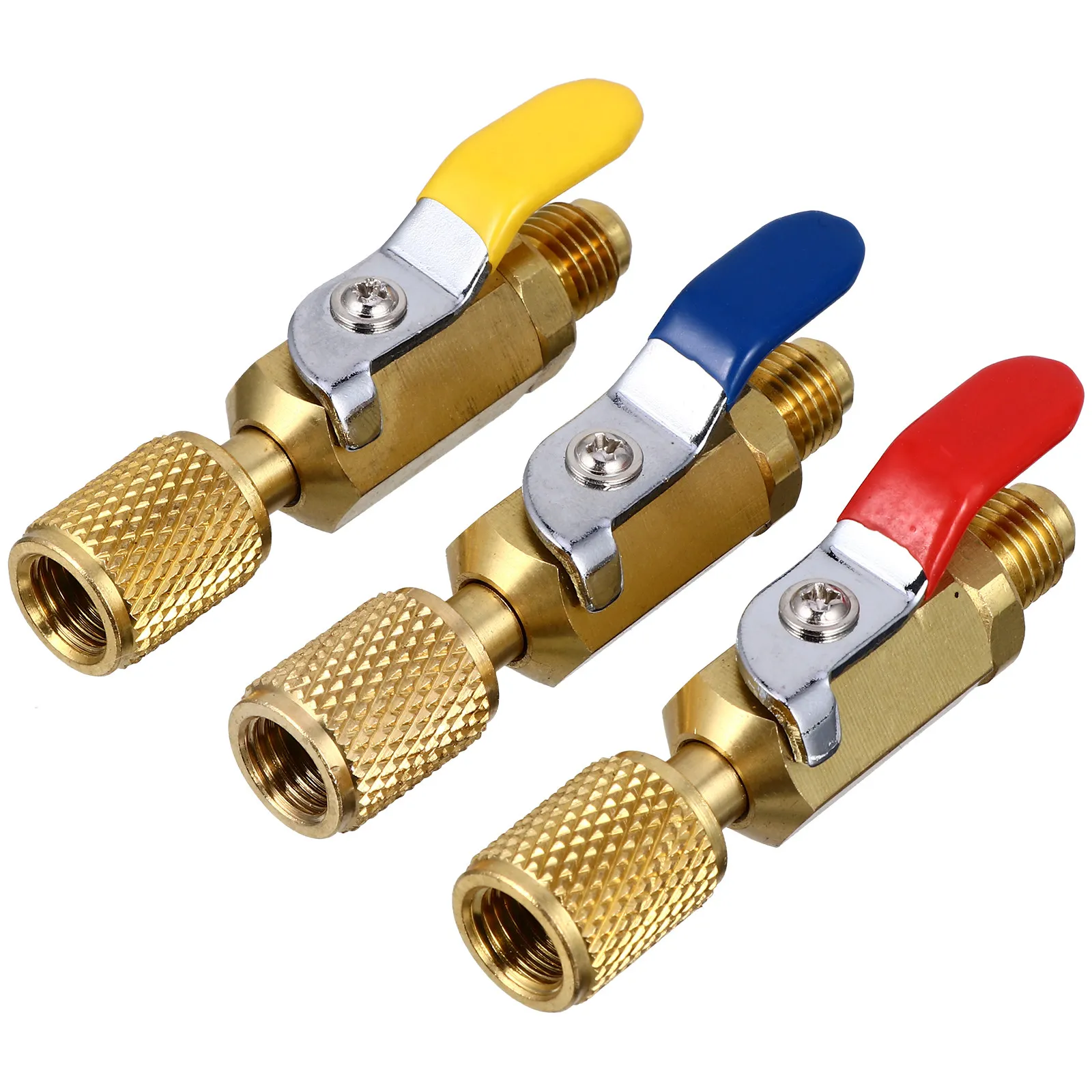 3pcs Brass Refrigerant Valves 1 4 Inch SAE Coupling Air Conditioning Vacuum Pump Adapter Straight Ball Valve Durability Safety