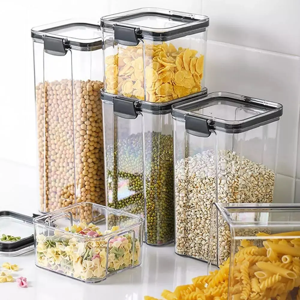 Transparent Food Storage Containers Kitchen Storage Airtight Cans Plastic Storage Boxes Stackable Food Storage Boxes