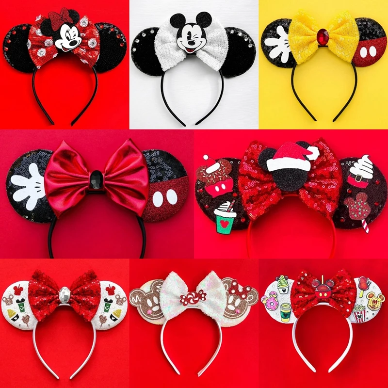 Disney Pailletten Bogen Ohren Lilo & Stich Stirnband Frauen Mickey Minnie Haar bänder Mädchen Donald Gänseblümchen Haarschmuck Kinder Kawaii Geschenk