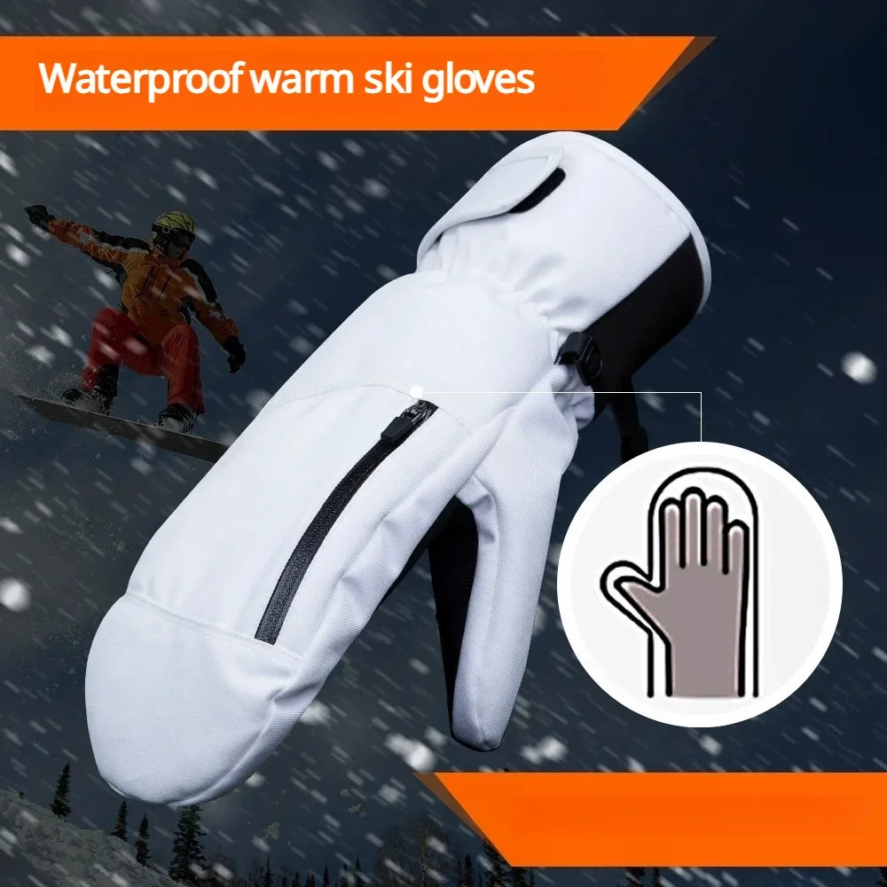 Luvas de esqui brancas para adultos de camada dupla Luvas de neve de inverno com à prova d'água e resistentes ao desgaste com luvas internas
