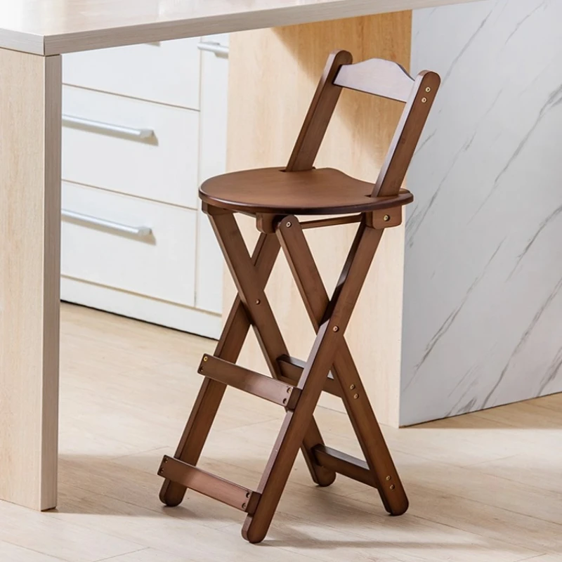 

Складной высокий табурет со спинкой, компактный высокий стул для дома, гладкий бамбуковый раздвижной рельс, закругленный дизайн сиденья, портативный