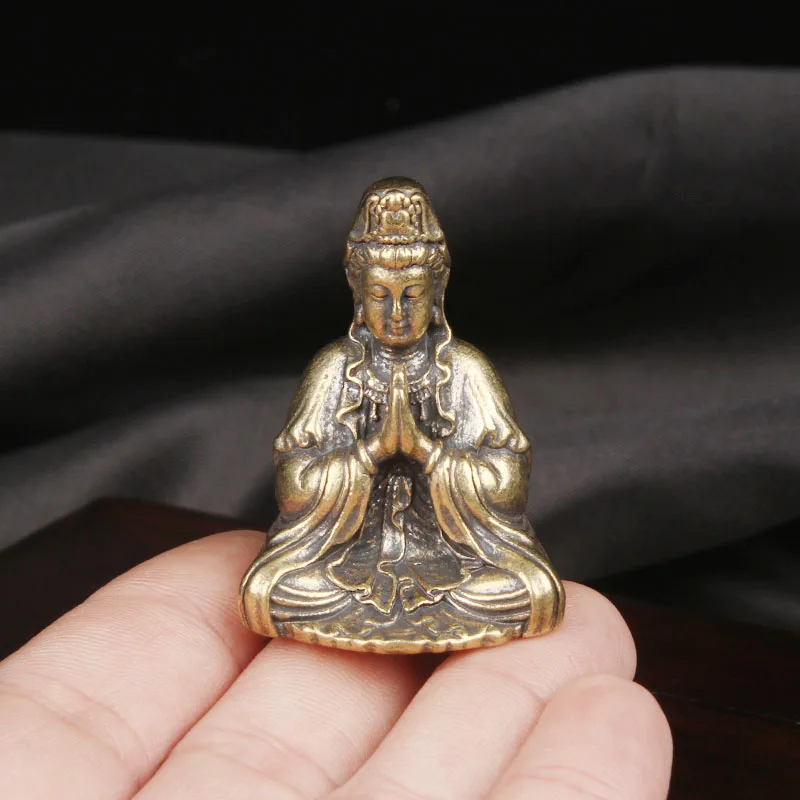 Zen Meditation South China Sea Guanyin Bodhisattva Brass Buddha Statue Desktop Decoration Offering Statue Bronze Ware Home Decor