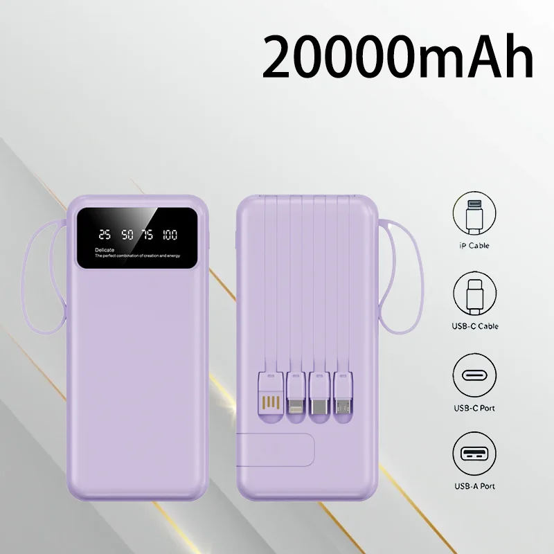 

The New Self-charging Self-contained Cable Multi-port Cable Charging Mobile Power Bank 20000mAh Mobile Phone Power Bank