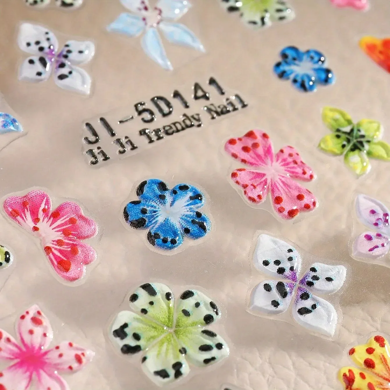 5D Summer Pink Frangipani Hibiscus Nail Embossed Stickers 5-Petal Floral Starfish Decals DIY Tropical Manicure Sliders for Creat
