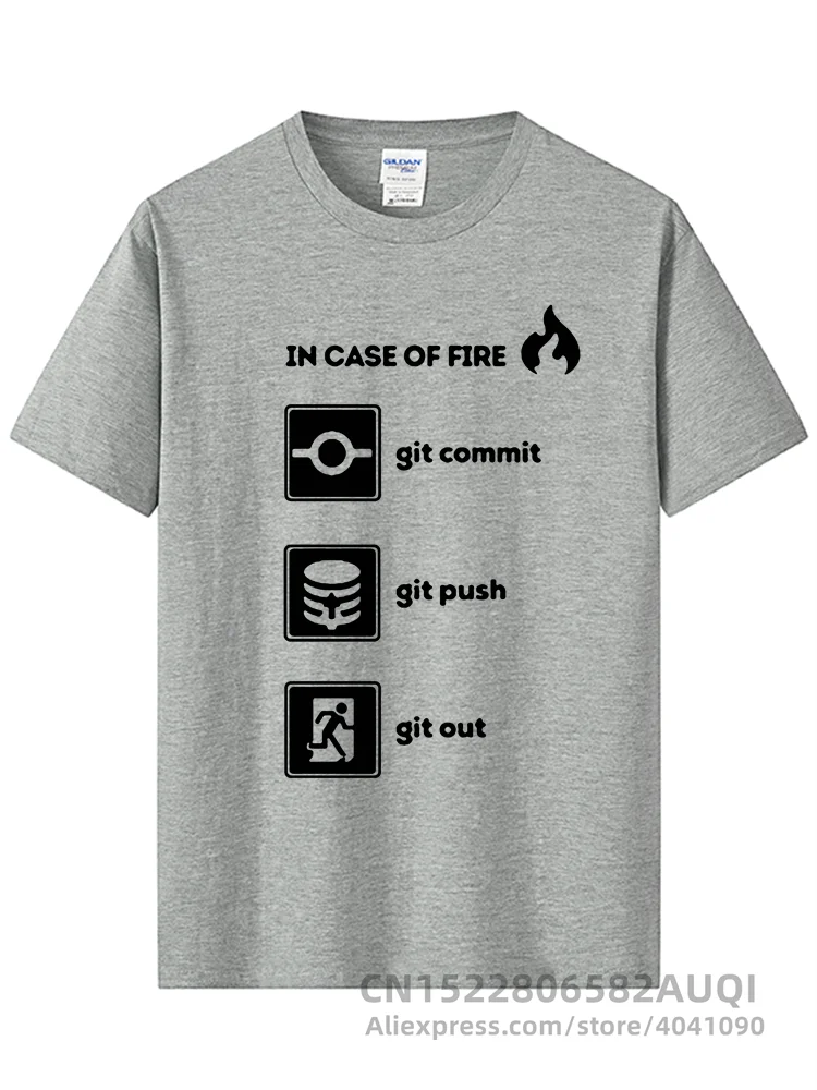 Summer 100% Cotton Top Quality Funny O Neck Programmer Shirt- In Case of Fire Git Commit Push Out Graphic T Shirts EU Size