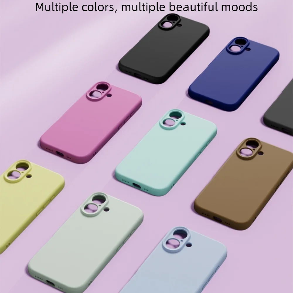 Casing ponsel lunak tahan guncangan silikon cair mewah untuk iPhone 16 Plus 15 14 13 12 Pro Max 11 penutup pelindung lensa kualitas tinggi