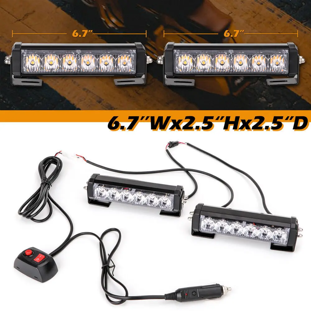 2x Strobe 6 LED Flash Emergency Hazard Warning Grille Light Bar Beacon Car Lamp