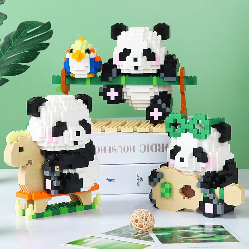 Kawaii Guitar Panda Bird Micro Building Blocks 3D DIY Animal Assembly Pixel Model Mini Plastics Brick Figure For Kid Toys Gift