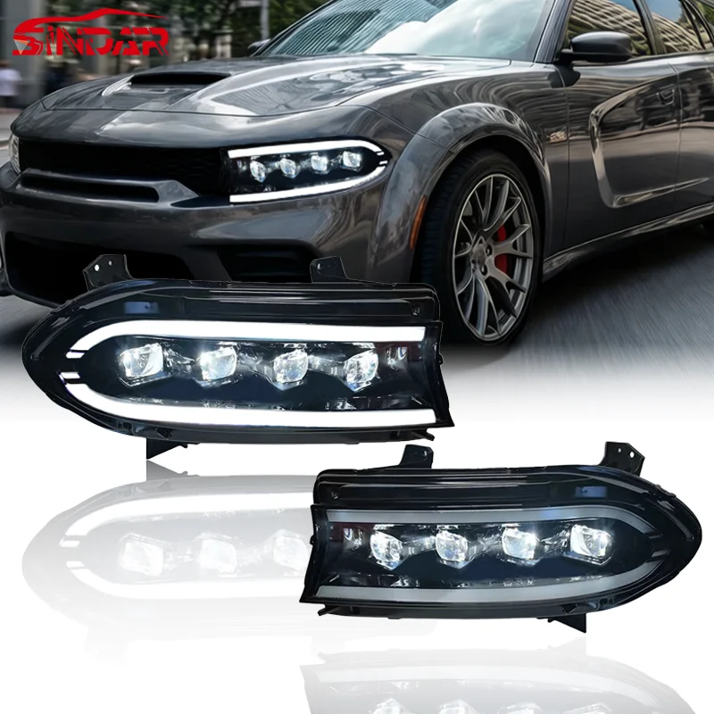 

Анимированные модифицированные фары SINDAR с LED DRL для Dodge Charger SRT HellCat 2015-2021, рестайлинг 7-го поколения (15-21), оптом