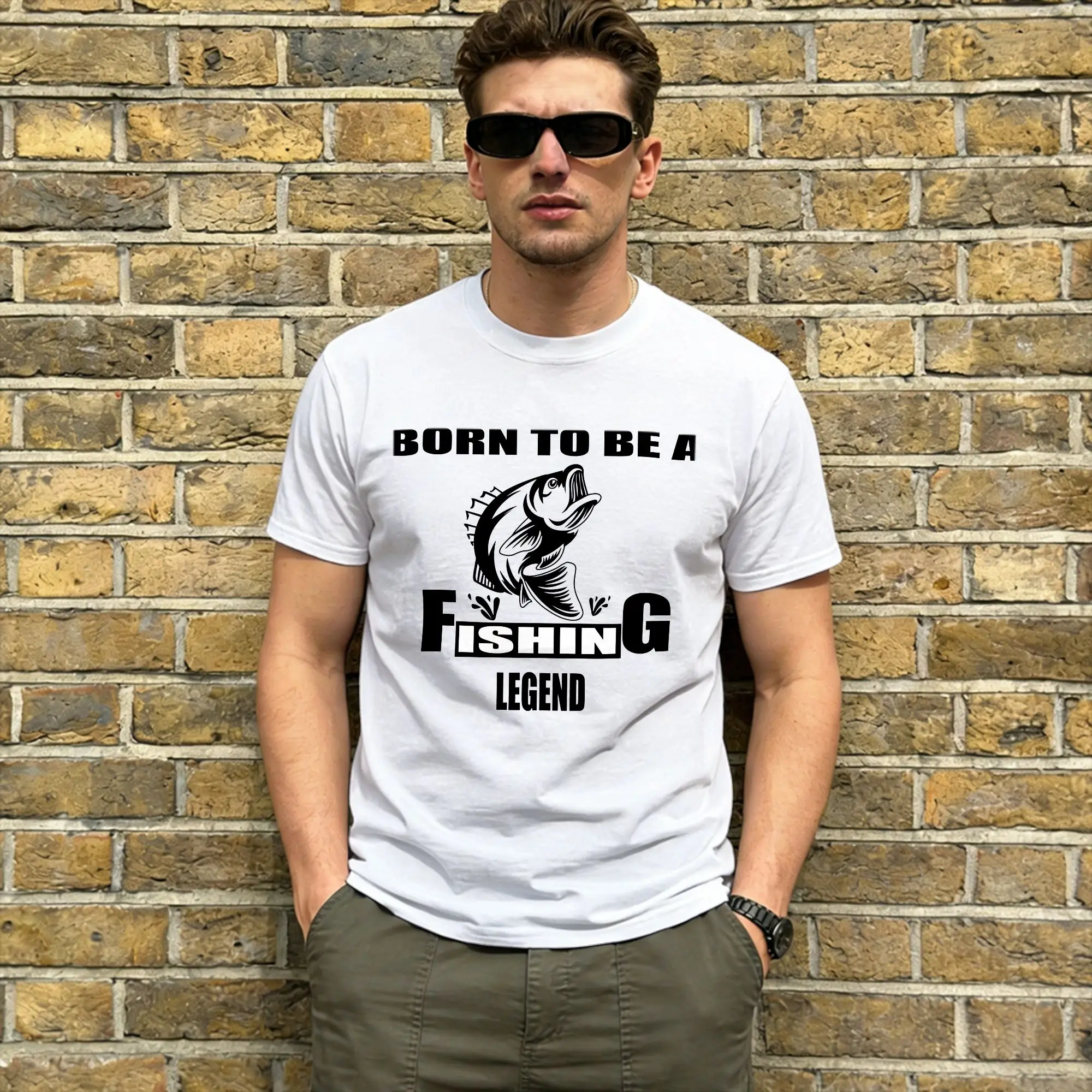 Men Born to Be a Fishing Legend T Shirt  Cotton Tops Casual Short Sleeve Round Neck Tee Shirt Birthday Present T-Shirts