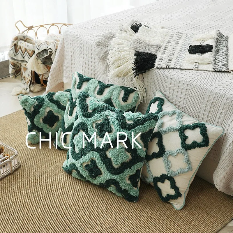 

30x50/45x45 см зеленый озеро ручной работы геометрическая вышивка наволочка с кисточками домашний декор наволочка наволочка Sham