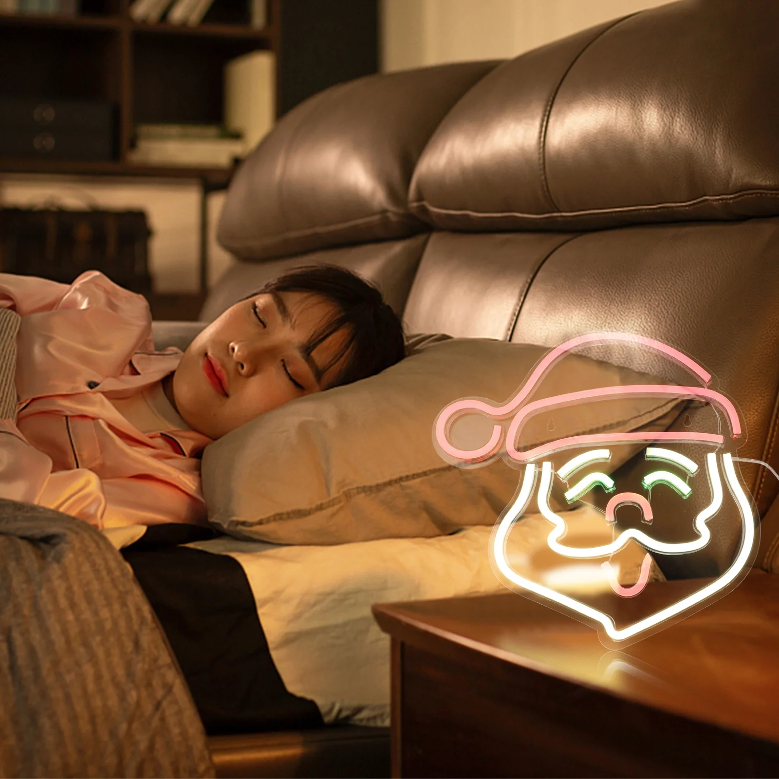 علامة نيون LED على شكل سانتا تعمل بمنفذ USB، مادة متينة عالية الجودة، أضواء دافئة مريحة للديكور الداخلي #3