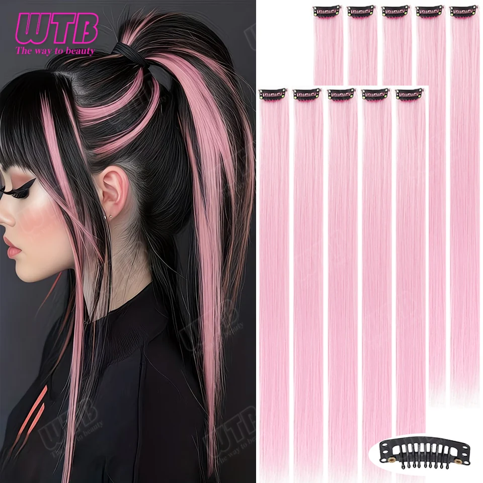 

10 PCS Colored Synthetic Hair Extension Wigs for Women BB Clip Style Straight Hair Extension Wigs Suitable for Holiday Events