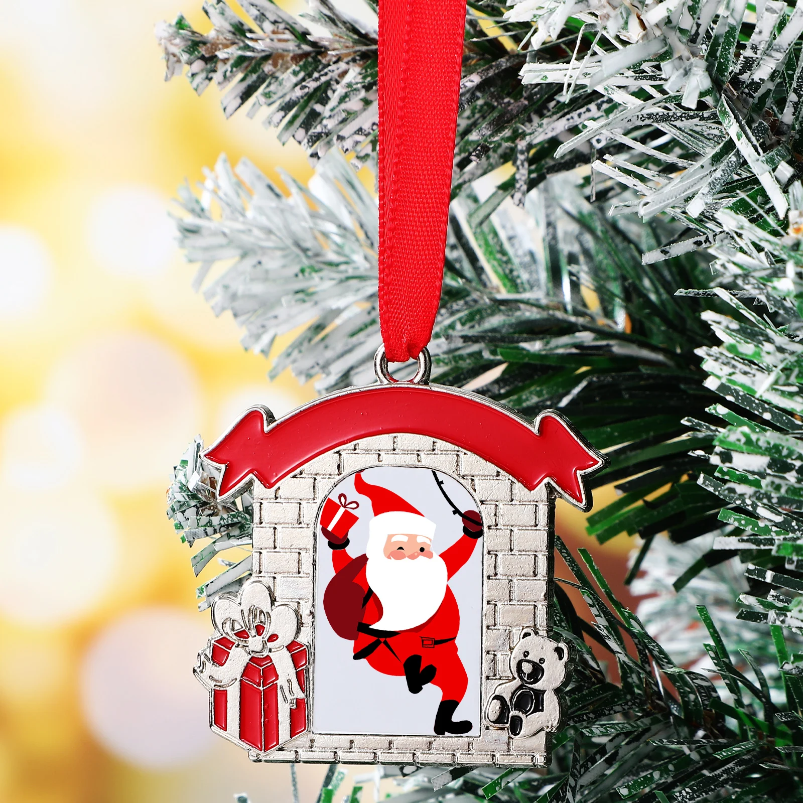 

2Pcs Alloy Xmas Tree Ornaments DIY Heat Transfer Cartoon Hanging Xmas Party Decor Christmas Tree Pendant Hanging Ornaments