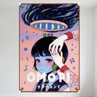 OMORI Kawāsu nte Anime Retro-Futuristic Tin Sign, Cosmic UFO & Cat-Like Creatures Metal Poster for Home Cafe Bar Wall Decor, Whi