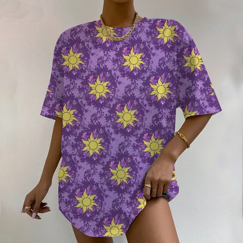 Disney Princess Print T-Shirt mit Rundhalsausschnitt, lässiges Kurzarm-T-Shirt für Sommer-Damenbekleidung, bequeme, weiche, kreative Oberteile