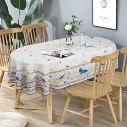 Blue Printed Floral Bird Rectangle Tablecloth Table Decor Spring Summer Waterproof Table Covers for Kitchen Dining Wedding Decor