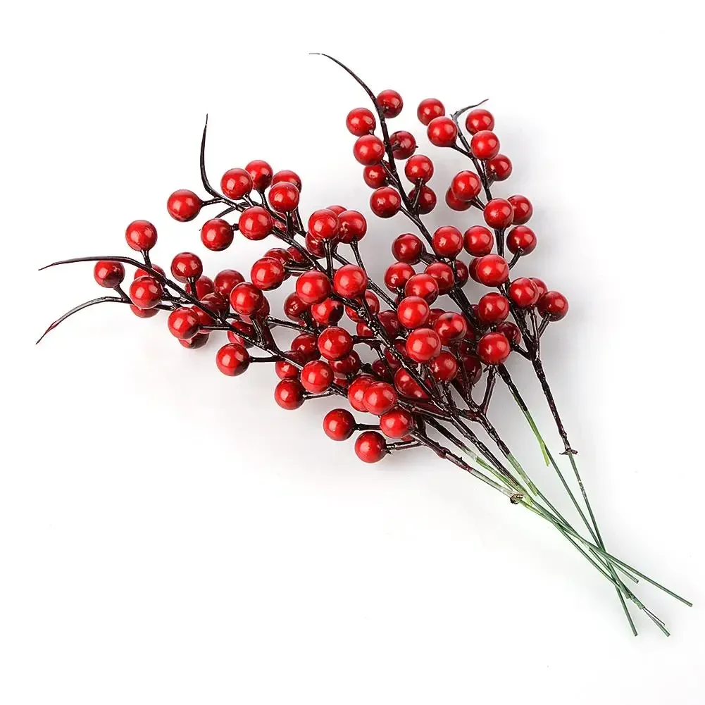 Christmas Red Berry Stems Artificial Pine Picks for Home DIY Christmas Tree Decorations Holiday Party Festival Room Ornaments