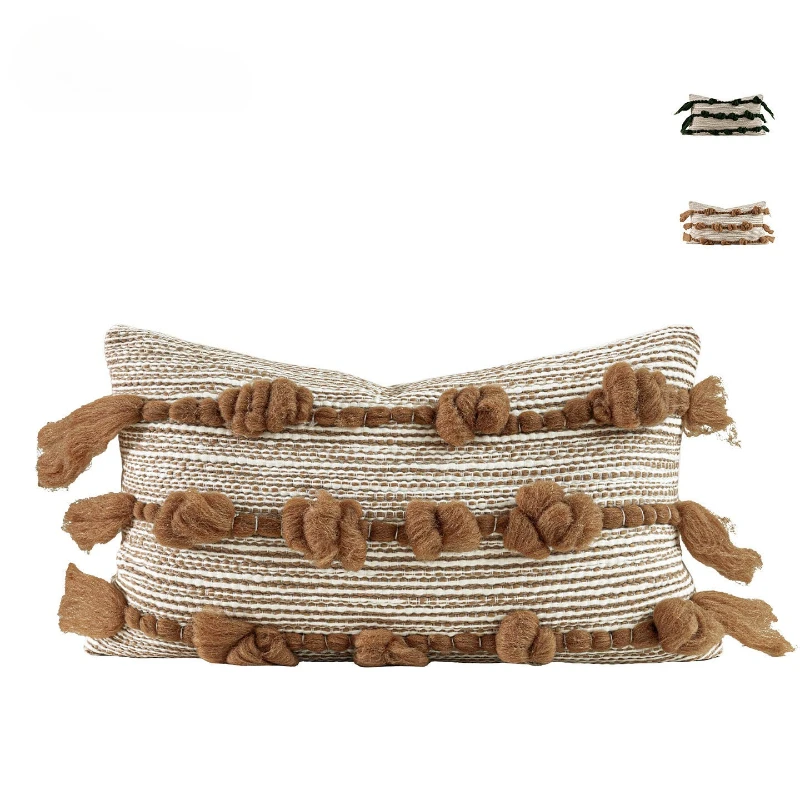 30X50CM Coffee Green Throw Pillow Cover Hand Woven Homestay Stamping Waist Cushion Cover Decor Home Decorative Pillowcase