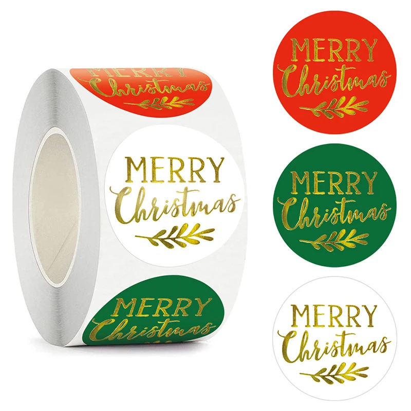 500Pcs/Roll Merry Christmas Stickers Christmas Thank You Gift Decorative Envelope Seal Labels New Year Stickers Round Labels