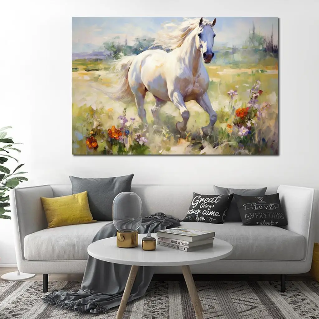 Modern Horse Oil Painting Handmade Canvas Art Running Horses Artwork Contemporary Living Room Decor Large Textured High Quality