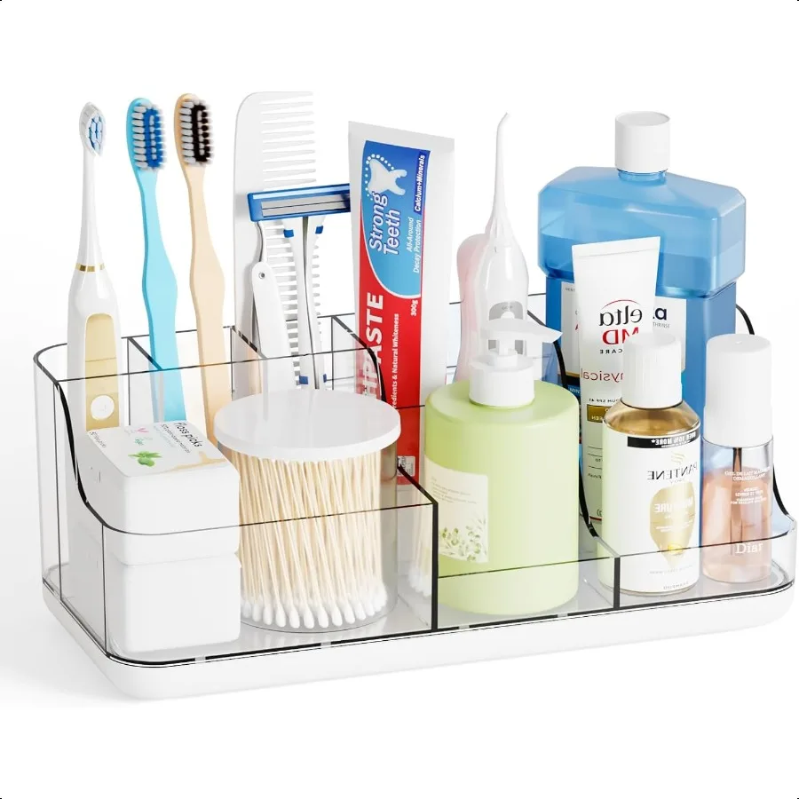 

Органайзер для раковины в ванной комнате, столешница, органайзеры для зубных щеток, 7 слотов, семейный размер, набор держателей для зубных щеток для электрической зубной щетки