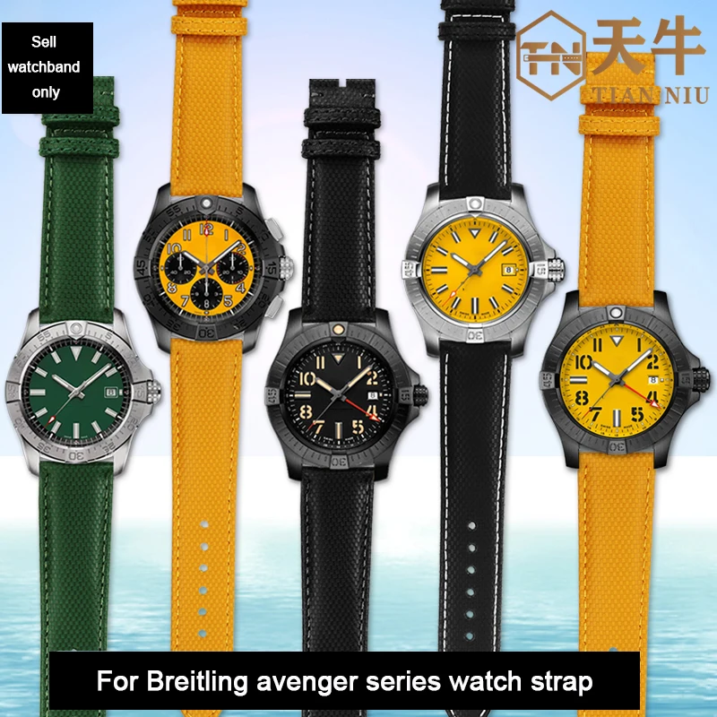 Für breit ling revenger serie kuhhaut armband gelb schwarz grün atmungsaktiv echtes lea-ther riemen 22mm armband zubehör