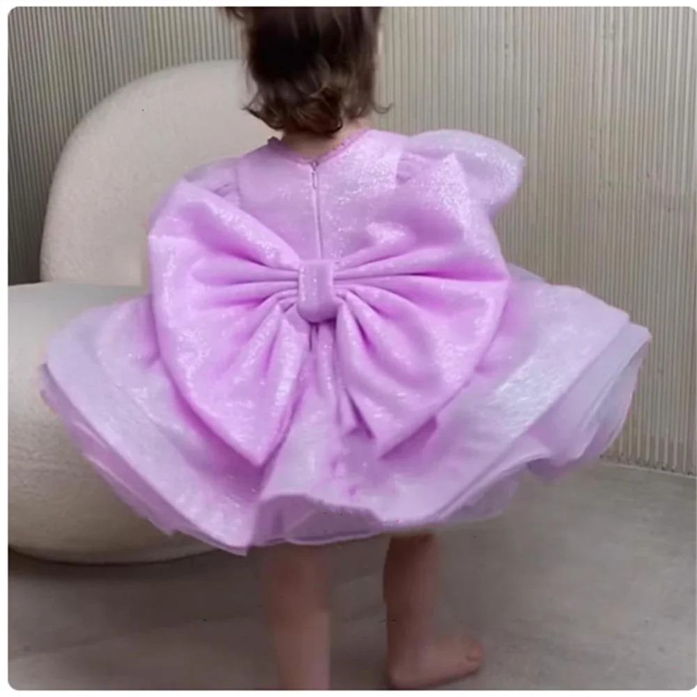 Vestidos hinchados de manga corta hasta la rodilla para niña, vestidos de flores brillantes para bebé, cumpleaños, boda, fiesta, tutú, comunión