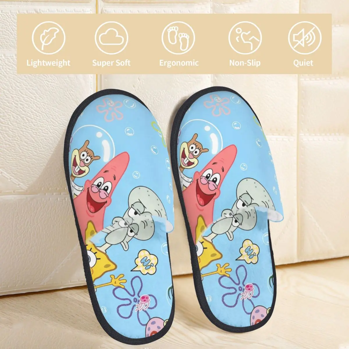 Winter Furry Cotton Slippers SpongeBobed Animation Cartoon Household Fur Slippers Slides Living Room anime Soft Non Slip Slides