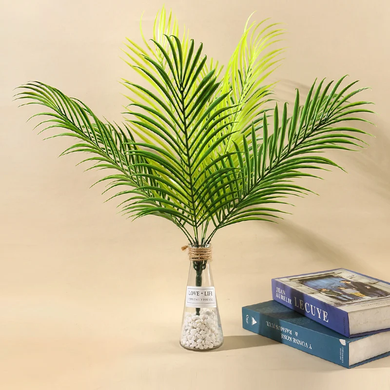 2 Pcs Tropical Large Artificial Palm Leaves Plants Faux Cycas Fronds Plastic Leaves for Home Garden Hawaiian Party Jungle Decor