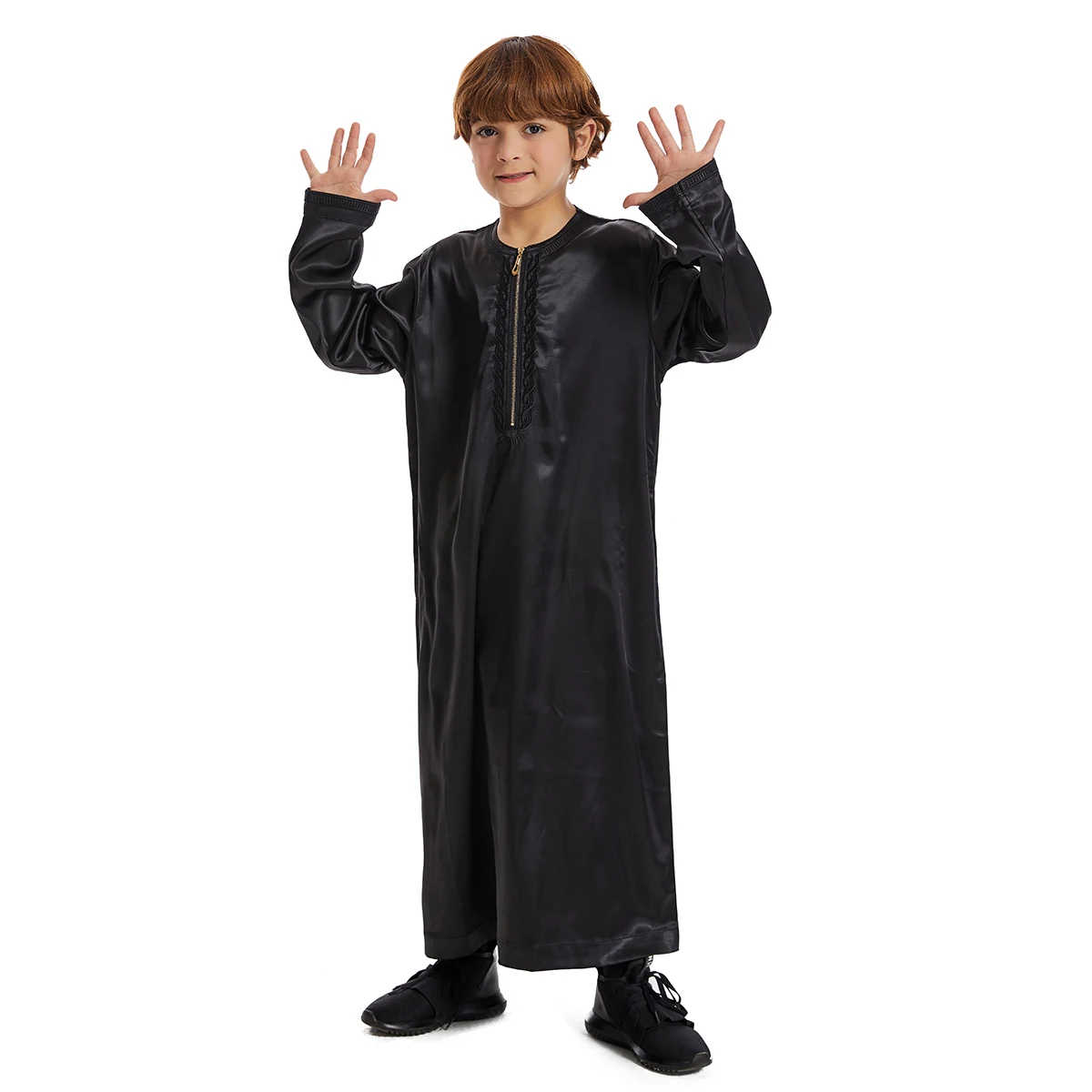 Front Zipper Fashion Embroidery Muslim Boys Thobe Abaya For kids Islamic Dress Saudi Arabia Dubai Turkey Malay Abayas TH880