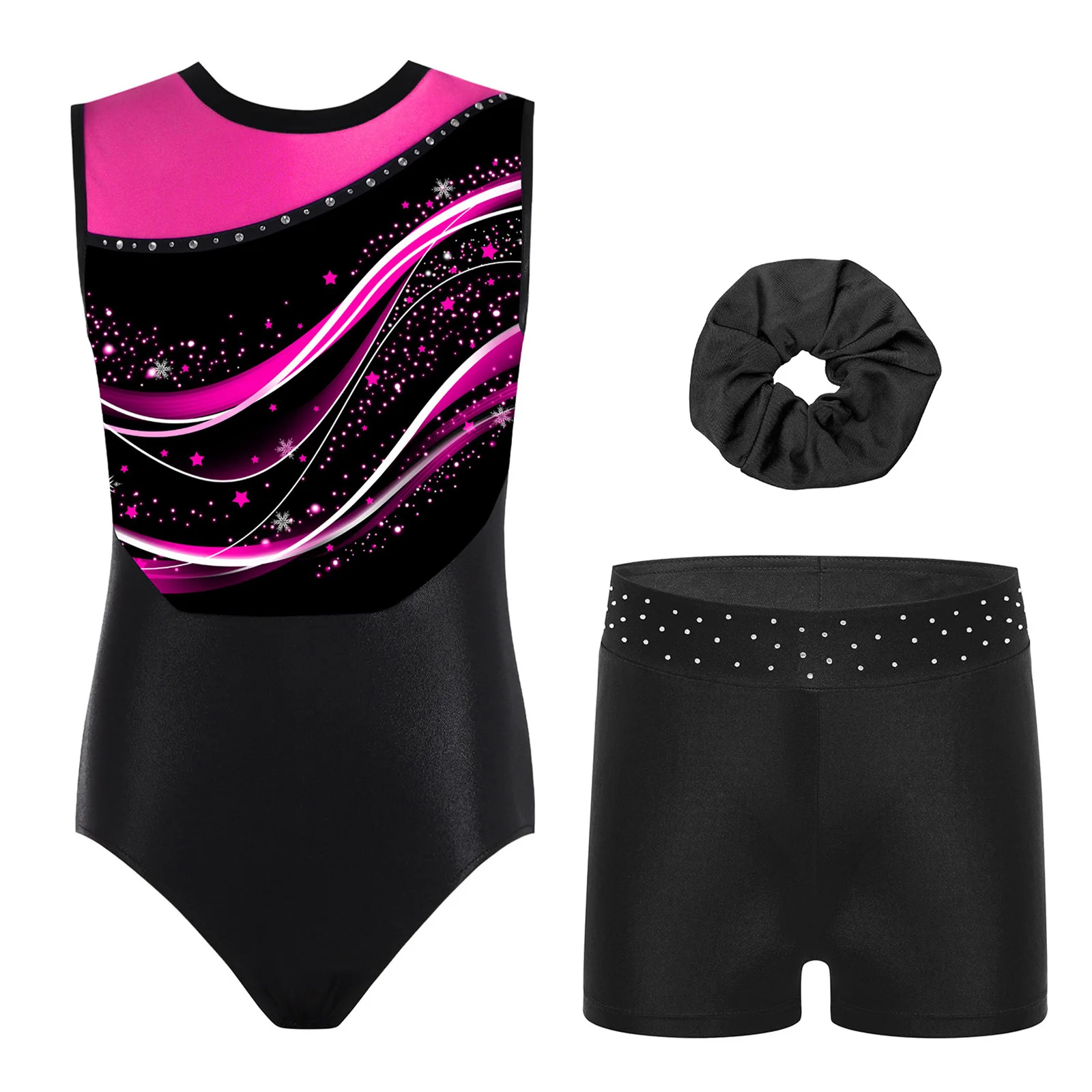 Kids Sleeveless Rhythmic Gymnastics Leotard + Shorts Yoga Dancewear Sets for Girls Ballet Tumbling Skating Jumpsuit Dance Outfit