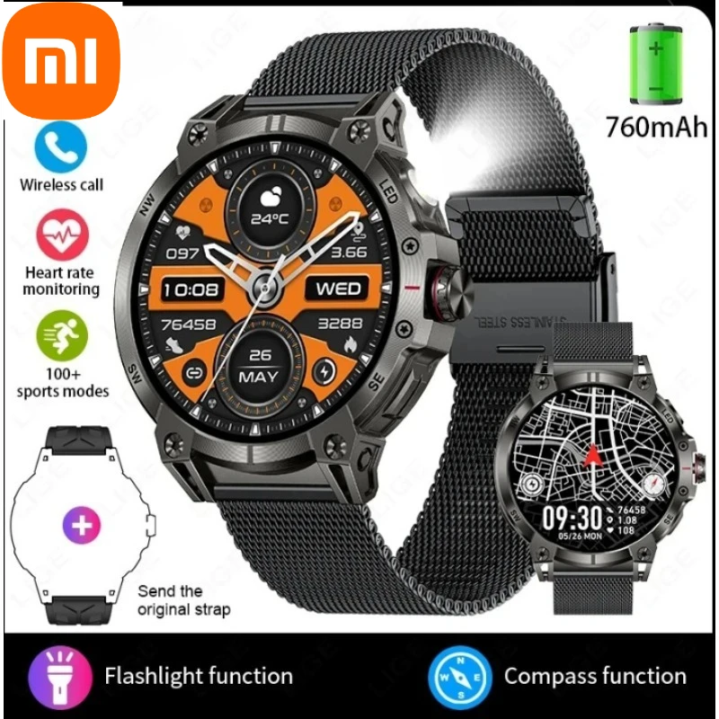 

Xiaomi военные умные часы для мужчин 760 мАч большой аккумулятор светодиодный фонарик компас умные часы пульсометр водонепроницаемые умные часы с вызовом