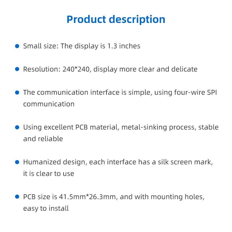 1.3 Inch TFT LCD Module TFT Display Module LCD Display IPS Screen 240*240 Resolution ST7789 Driver Chip Module SPI Communication