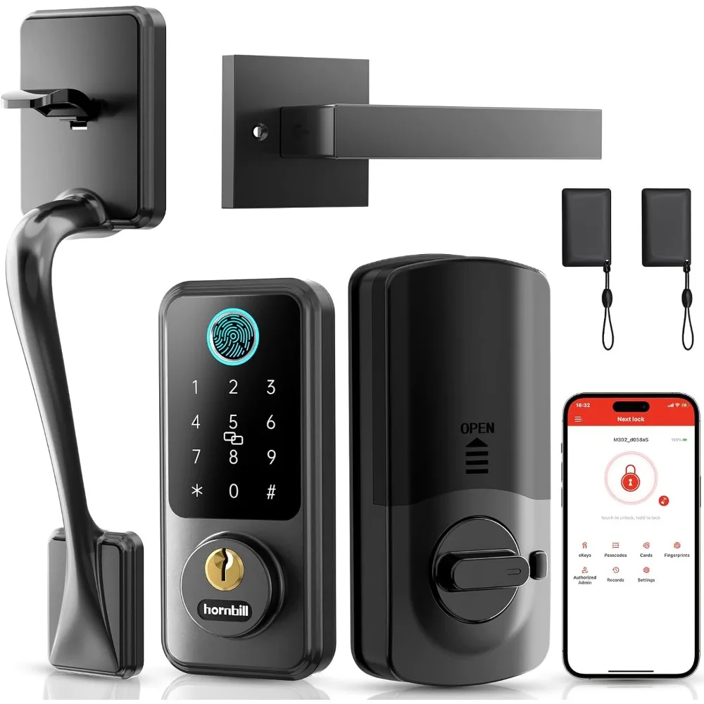 

Hornbill Keyless Entry Smart Lock Set, Electronic Deadbolt Front Door Lockset, Keypad Entry Door Lock for Airbnb House Back Fron