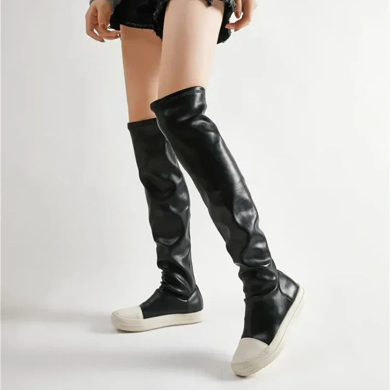 

2025 женские сапоги выше колена, мотоциклетные ботинки «Челси» на платформе, зимние модные гладиаторы из кожи Rick