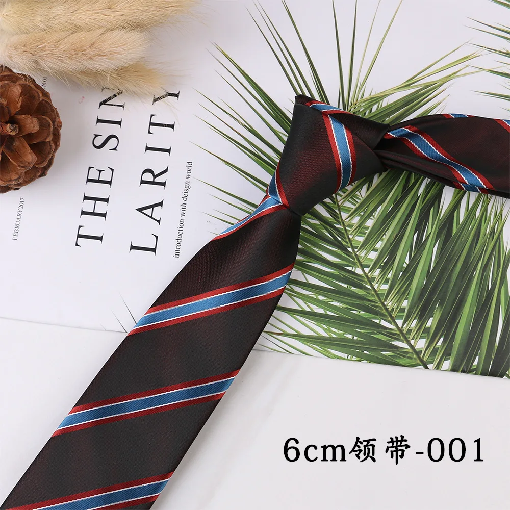 Men's casual trend 6cm narrow polyester tie stripe solid color groom's wedding in stock for direct supply