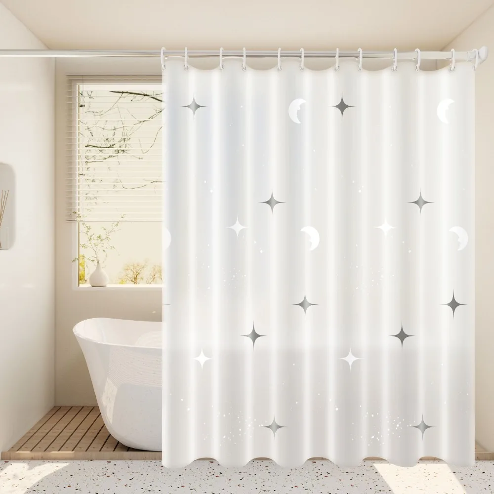 Durable EVA Waterproof Shower Curtain Mold-proof Translucent Toilet Curtain No Drilling with Hooks Door Curtain Hotel