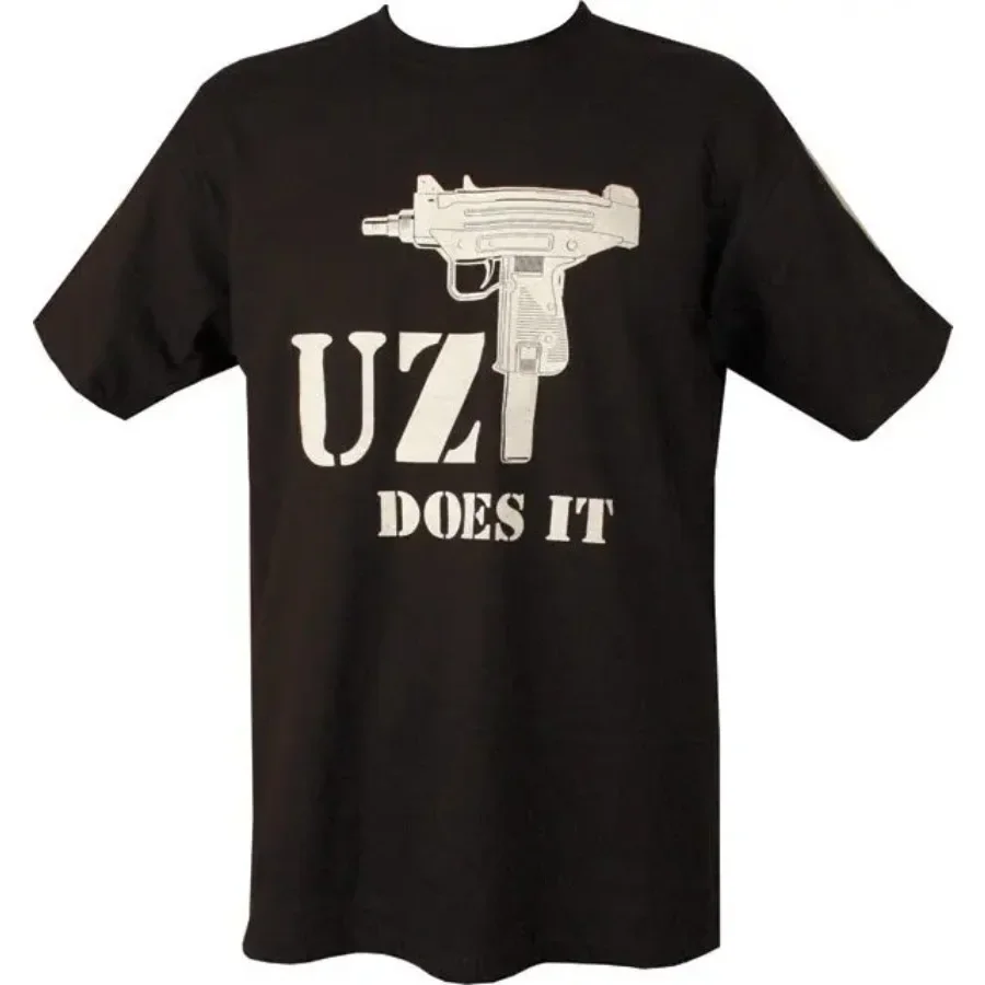 

UZI Does It Funny Israeli Submachine Gun T-Shirt 100% Cotton O-Neck Summer Short Sleeve Casual Mens T-shirt Size S-3XL