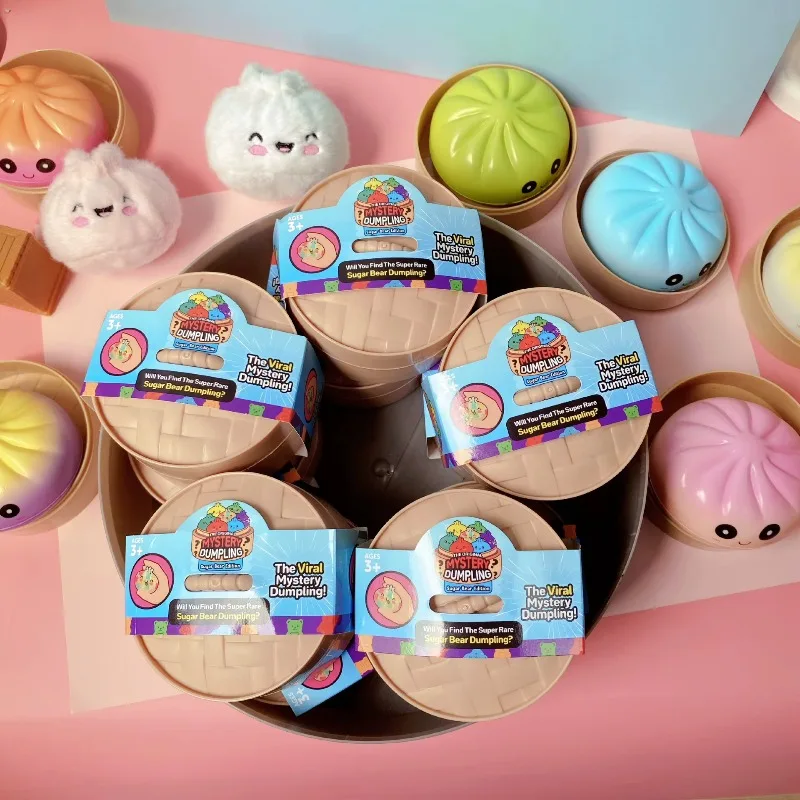 Giant Stress Relief Bun with Steamer Basket Dumpling Toy Mystery Blind Box Bun Squishy Kawaii Slow Rising Food Fidget
