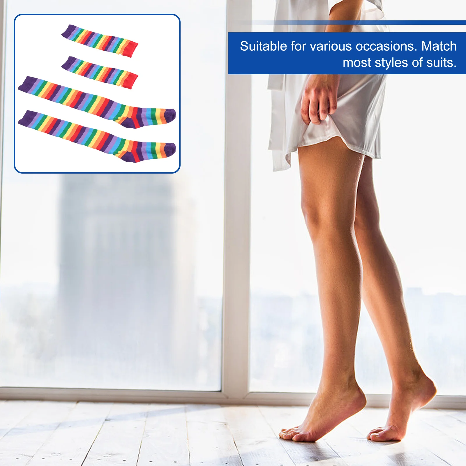 Rainbow Arm Warmer Leg Stocking Set Colorful Soft Stretch Fingerless Gloves Light Anti Skid Rainbow Thigh High Socks for Daily