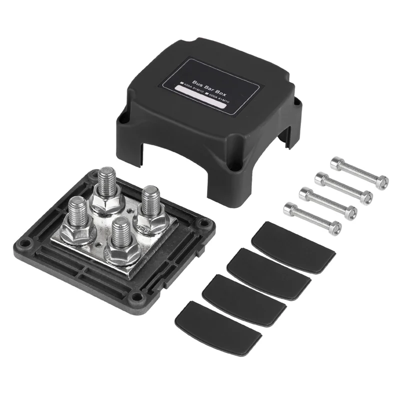 

Ground Busbar Box For Auto RV Marine Truck Boat Heavy Duty 400A 48V Bus Bar Tin Plated Copper Power Distribution Block Black