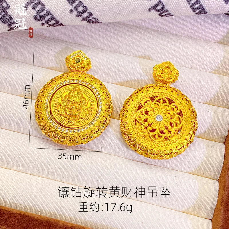 2026 Chinese Style Rotatable Yellow Jambhala Pendant Necklace Womens Gold Plated Inlaid Zircon Eight Treasures Compass Sweater