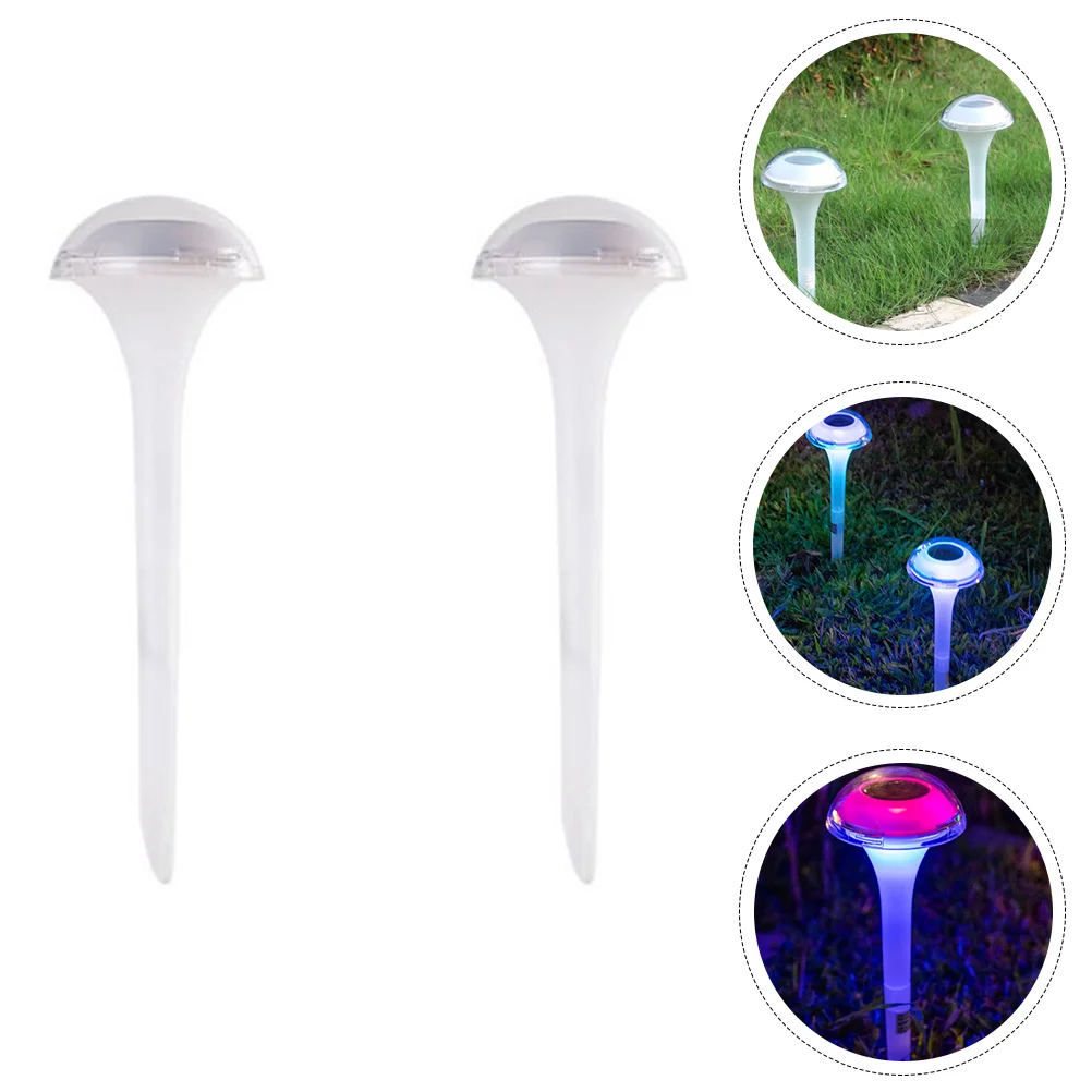 2 Pcs Lawn Lamp Solar Ground Mushroom Light Garden Lights Outdoor for House Decor Stake Shape Mini