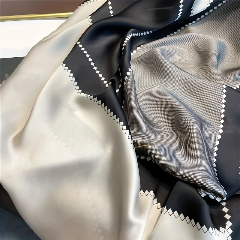 Large Satin Shawl Lightweight Geometric Stitching Wrap Elegant Breathable Bandana Casual Sunscreen Scarf For Women