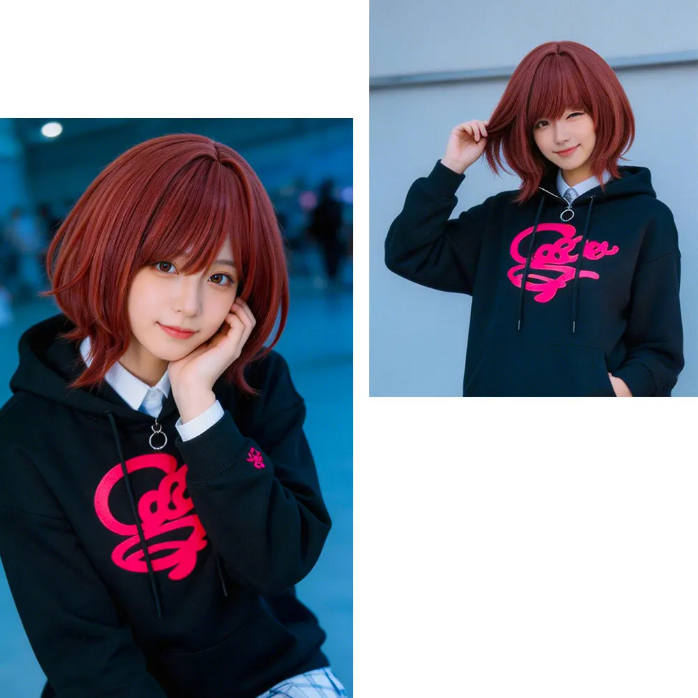 STER SHINY COLORS Higuchi Madoka Cosplay Hair, 35cm Short Reddish Brown Synthetic Wig Including Wig Cap