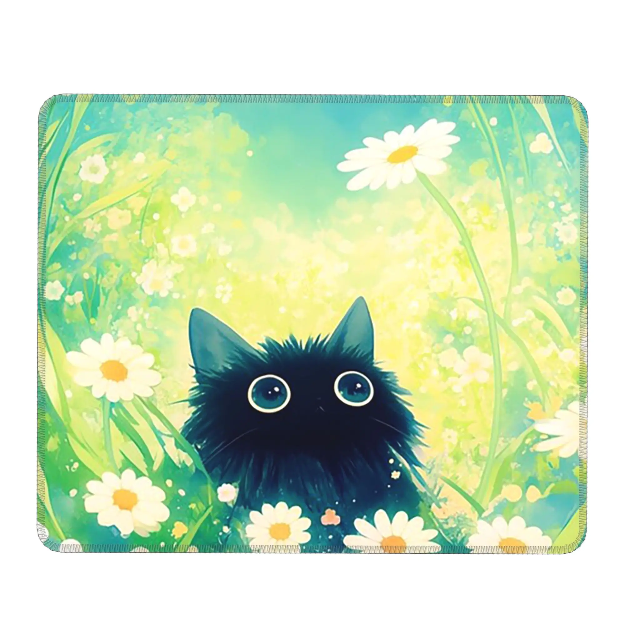 Black Cat In Green Plants Flower Anime Mouse Pad Computer Keyboard Mouse Mat Gamer Laptop Desk Mat Office Accessories Table Mats