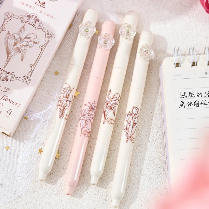 4 Teile/satz Blume Gel Stift 0,5 MM Quick Dry Gel Tinte Stift Für Studenten Kreative Drehen Schreiben Stift Schwarz Refill neutral Stift Schreibwaren – Detail 1