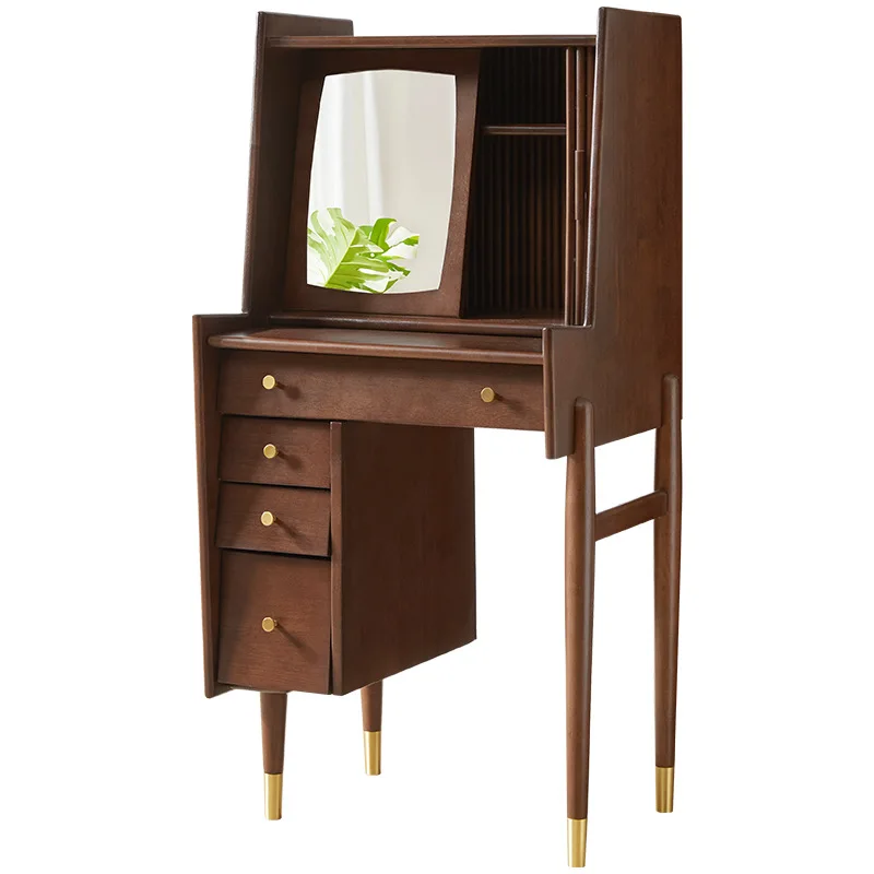

Nordic solid wood dresser storage integrated bedroom modern simple makeup table small apartment makeup table
